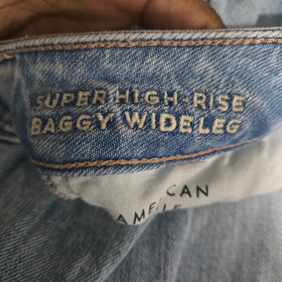 American Eagle High Waist Baggy Jeans Blue Wide Cargo Light Wash Cotton Blend 0 - Picture 7 of 16